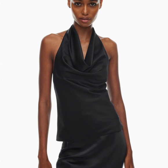 Aritzia Tops - Aritzia Cecilia Top Black Satin Halter Cowl Neck Top